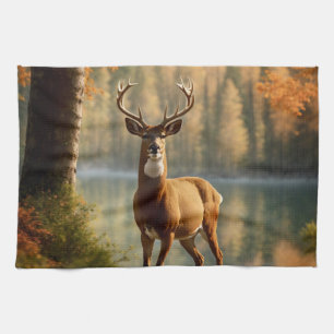 Awesome Twelve Point Buck in Autumn Waters Kitchen Towel