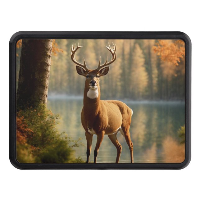 Awesome Twelve Point Buck in Autumn Waters Trailer Hitch Cover (Front)