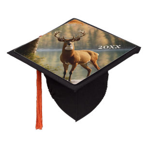 Awesome Twelve Point Buck in Autumn Waters Year Graduation Cap Topper