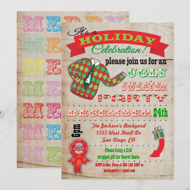 Awesome Ugly Sweater Christmas Party Invitation (Front/Back)