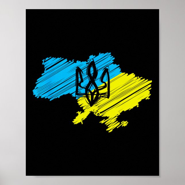 Awesome Ukrainian Map - Ukrainian Flag  Poster (Front)