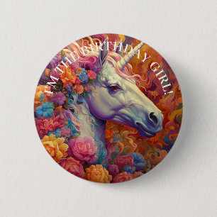 Awesome UNICORN Birthday GIRL 2 Inch Round Button