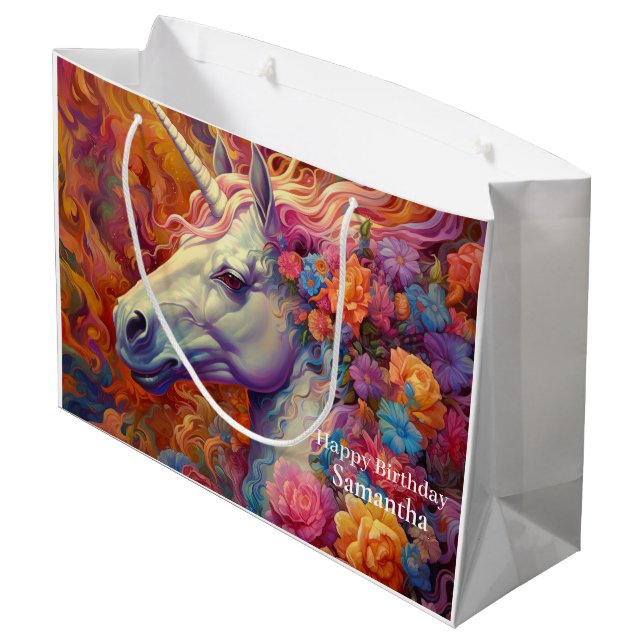 Awesome Unicorn Birthday Large Gift Bag (Back Angled)