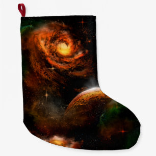 Awesome universe with planet and stars large christmas stocking