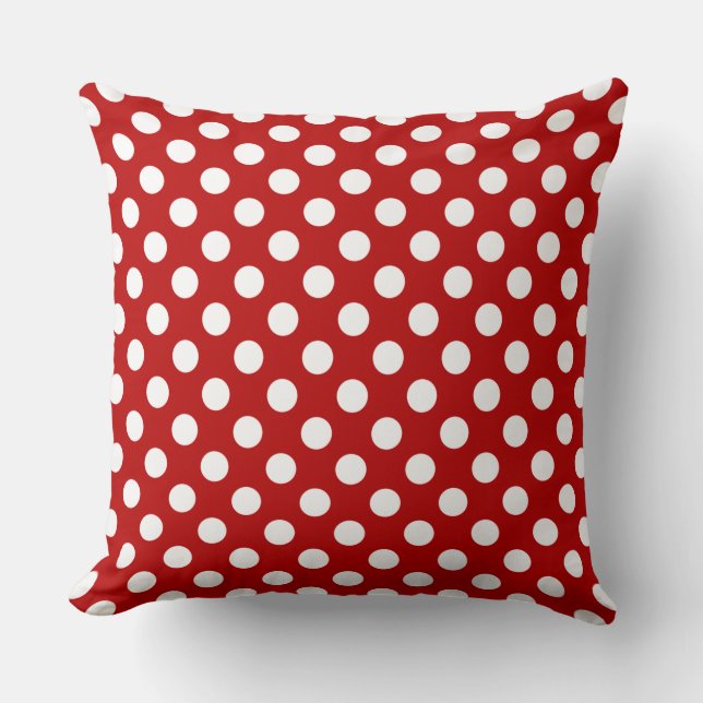 Awesome Vibrant Red and White Polka Dot Pattern Throw Pillow (Front)