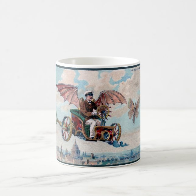 Awesome Victorian Steampunk Flying Car Coffee Mug (Center)