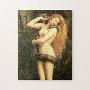 Awesome Vintage Beauty Lilith With Serpent Snake Jigsaw Puzzle