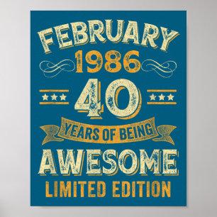 Awesome Vintage February 1986 40th Birthday  Poster
