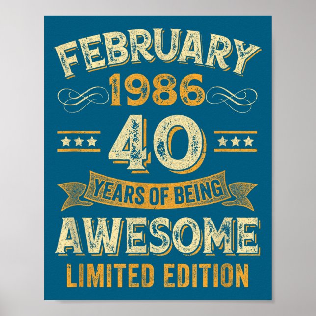 Awesome Vintage February 1986 40th Birthday  Poster (Front)