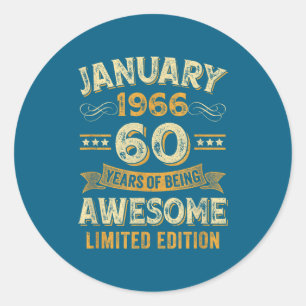Awesome Vintage January 1966 60th Birthday  Classic Round Sticker