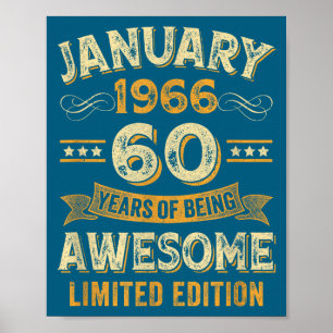 Awesome Vintage January 1966 60th Birthday  Poster
