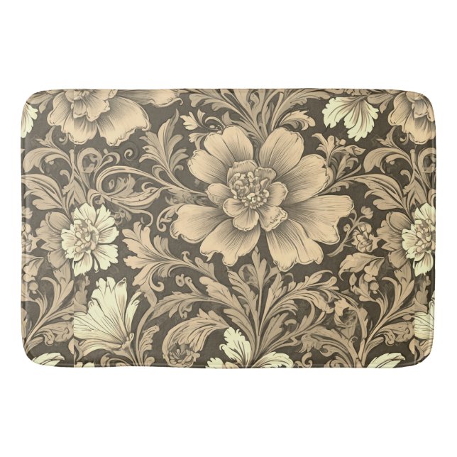 Awesome Vintage Sepia Floral Pattern  Bath Mat (Front)