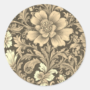 Awesome Vintage Sepia Floral Pattern Classic Round Sticker