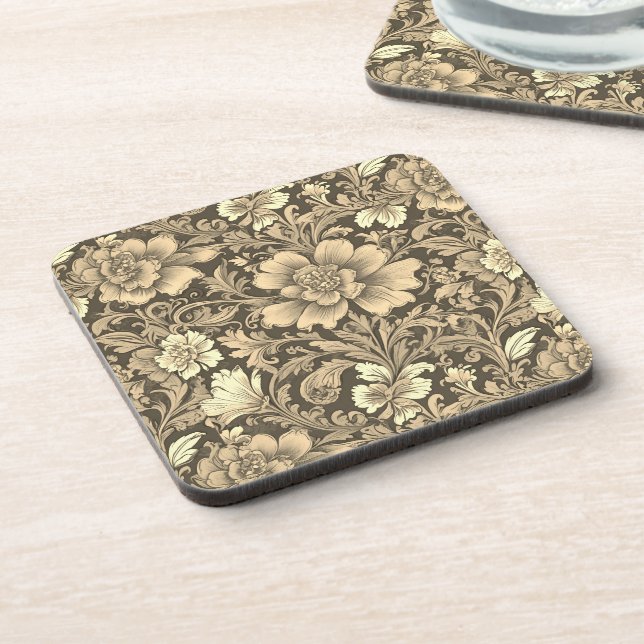Awesome Vintage Sepia Floral Pattern  Coaster (Left Side)