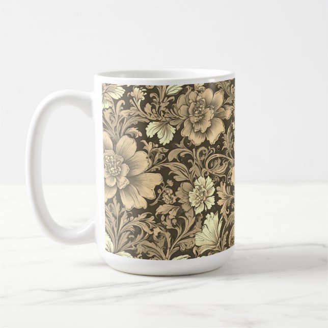 Awesome Vintage Sepia Floral Pattern  Coffee Mug (Left)