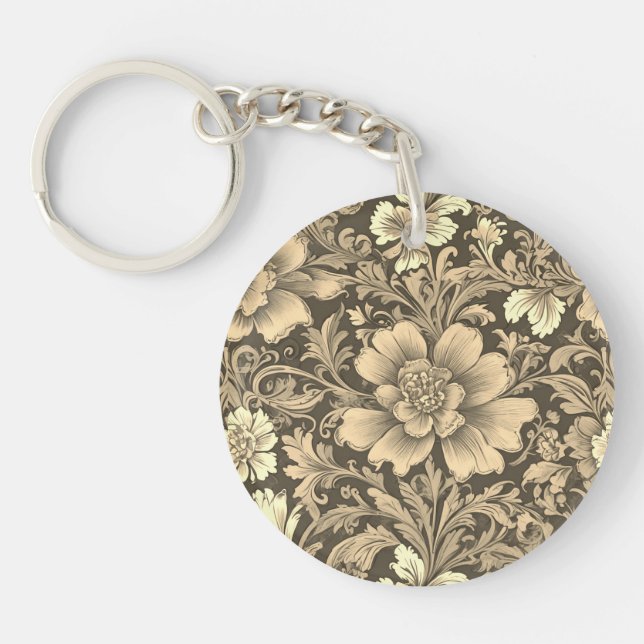 Awesome Vintage Sepia Floral Pattern  Keychain (Front)