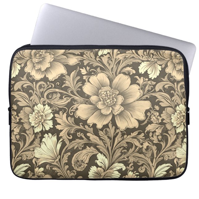 Awesome Vintage Sepia Floral Pattern  Laptop Sleeve (Front)