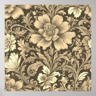 Awesome Vintage Sepia Floral Pattern Poster
