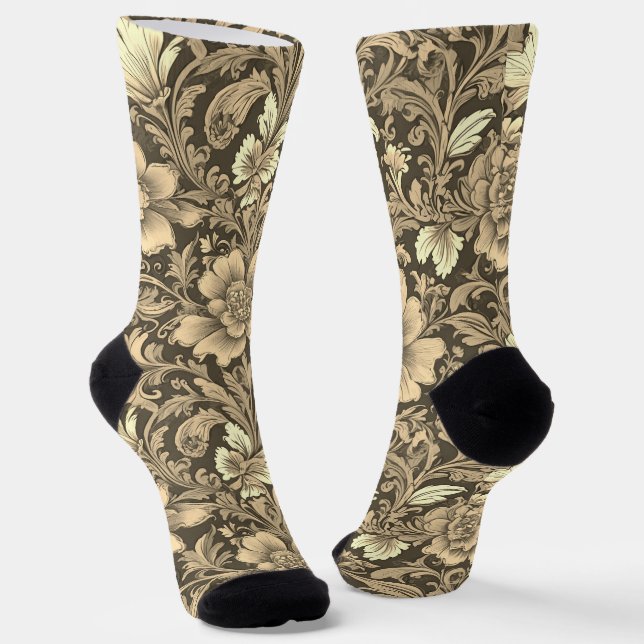 Awesome Vintage Sepia Floral Pattern  Socks (Angled)