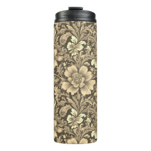 Awesome Vintage Sepia Floral Pattern Thermal Tumbler