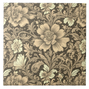 Awesome Vintage Sepia Floral Pattern  Tile