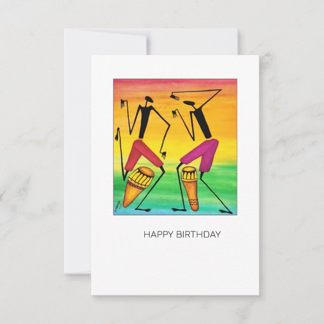 Awesome Watercolor African Drumming Birthday Card (Front)
