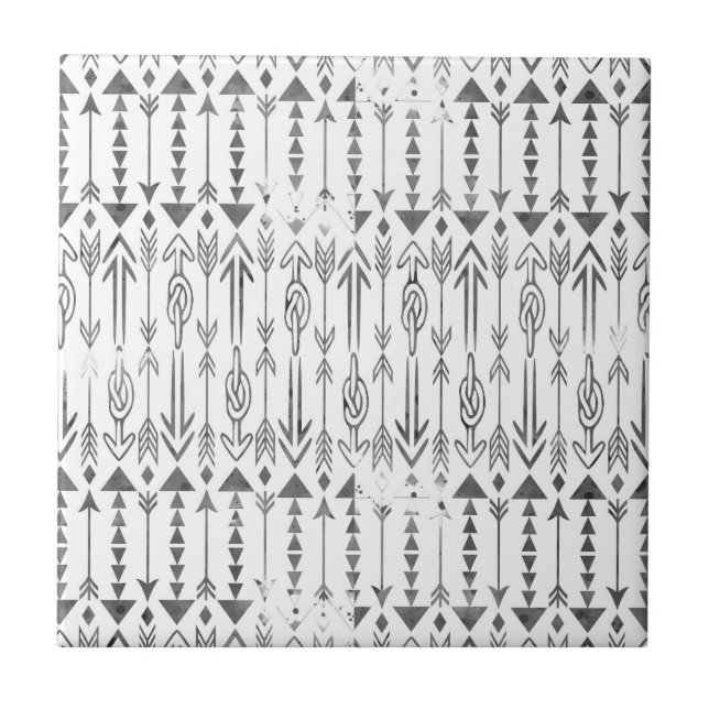 Awesome  watercolor splatters grey tribal arrows tile (Front)