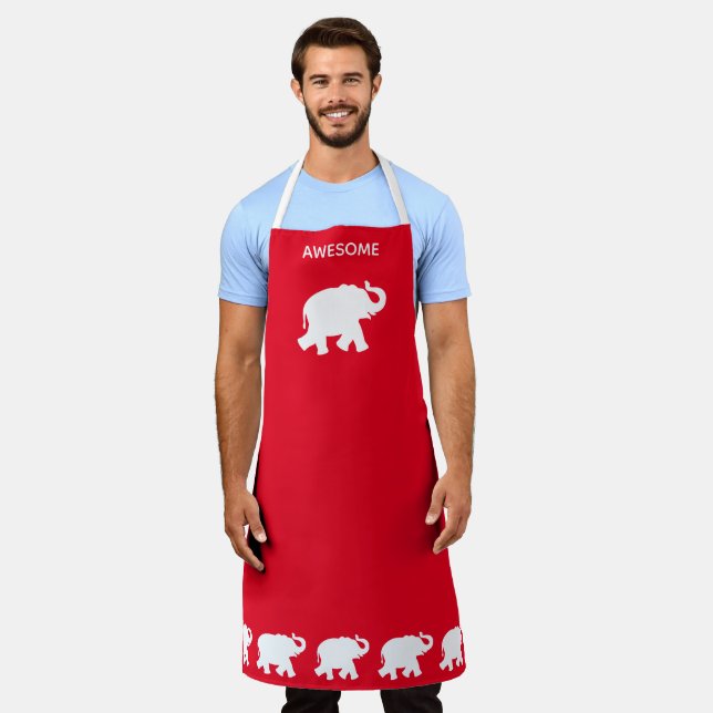 Awesome white elephant on red apron (Worn)