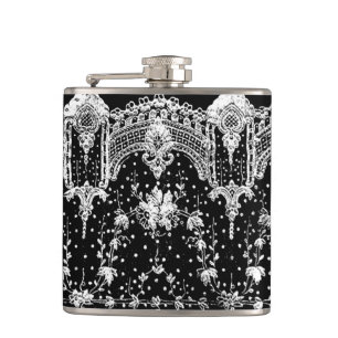 AWESOME WHITE LACE ON BLACK HIP FLASK