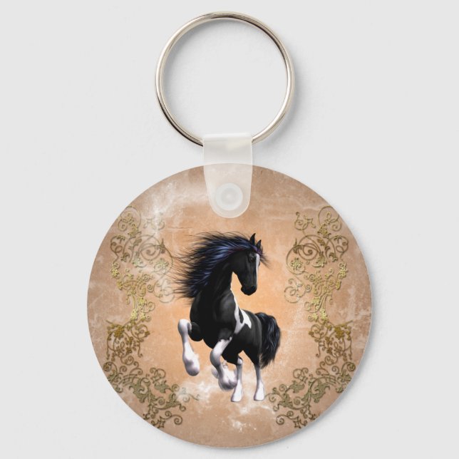 Awesome wild horse with floral elements keychain (Front)