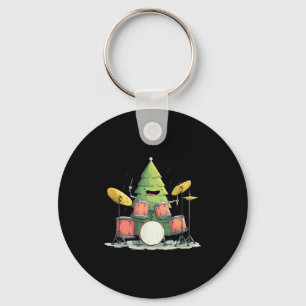 Awesome Xmas Tree With Drums For Rocking Christmas Keychain