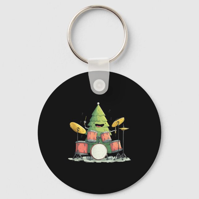 Awesome Xmas Tree With Drums For Rocking Christmas Keychain (Front)