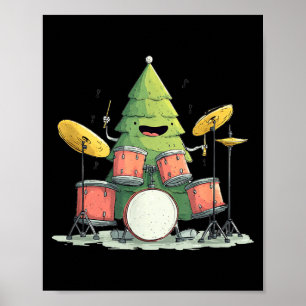 Awesome Xmas Tree With Drums For Rocking Christmas Poster