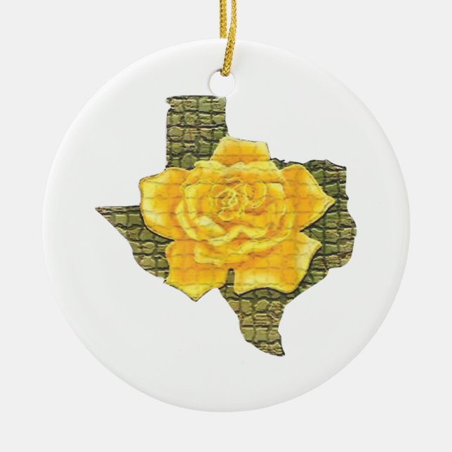 Awesome Yellow Rose Of Texas Pattern Flower Ceramic Ornament (Front)