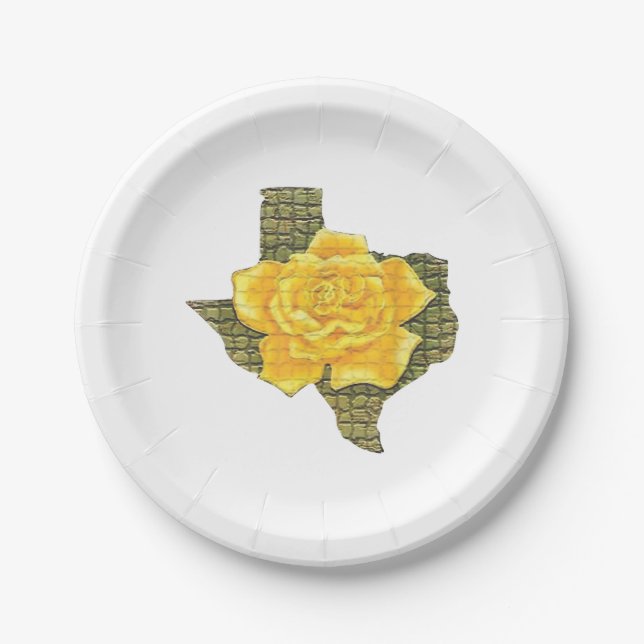 Awesome Yellow Rose Of Texas Pattern Flower  Paper Plate (Front)