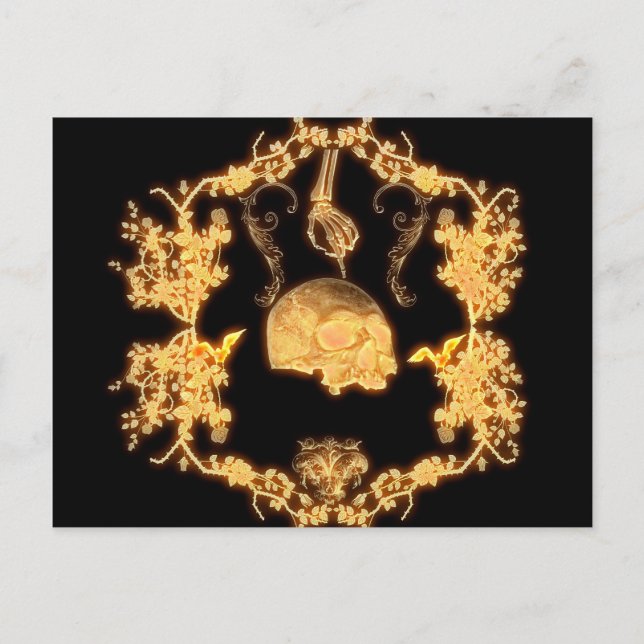 Awesome yellow skull with flowers postcard (Front)