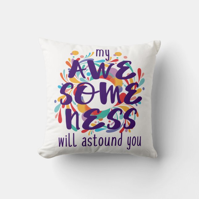 Awesomeness (Purple)-Choose Background Colour Throw Pillow (Front)