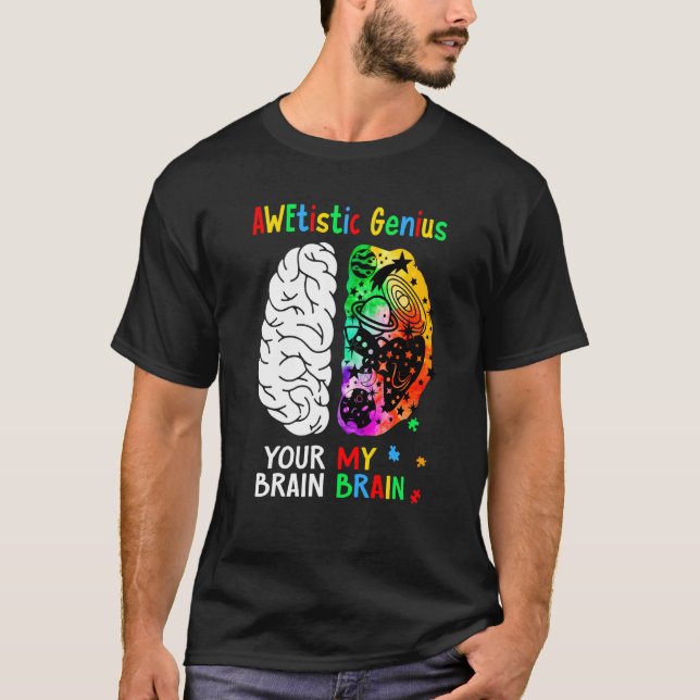 Awetistic Genius Brain Autism Awareness Month Puzz T-Shirt (Front)