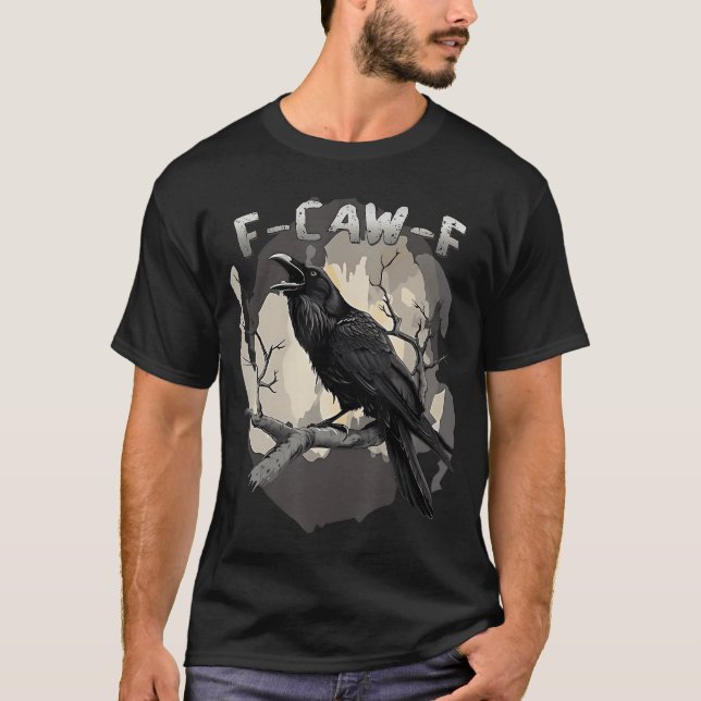 awF Black Crow Pun Funny Bird Cawing Grunge Funny T-Shirt (Front)