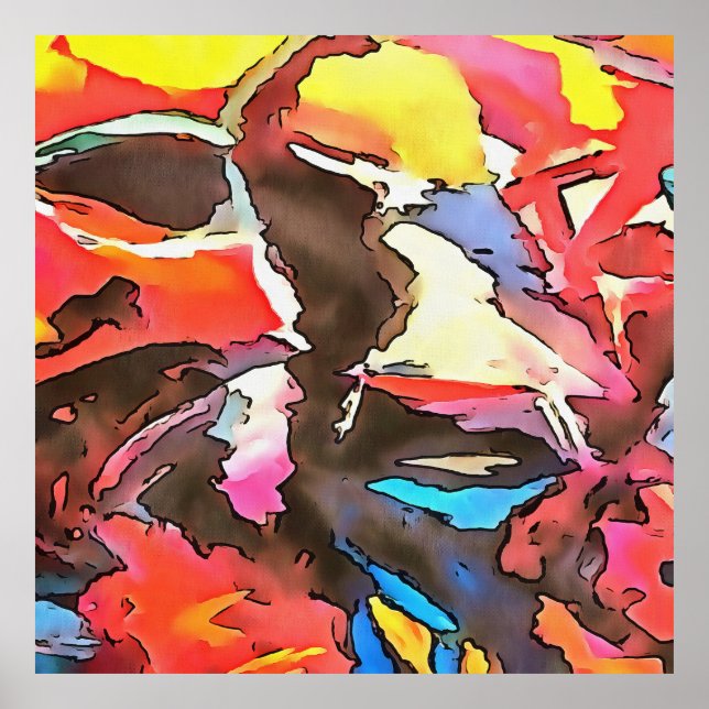 Awkward Cow Abstract Black Outline Art Poster (Front)