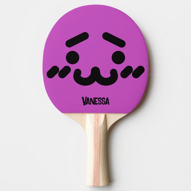 Awkward Cute Face Purple with Name Ping Pong Paddle (Front)