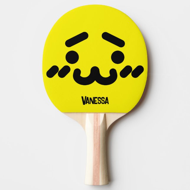 Awkward Cute Face Yellow with Name Ping Pong Paddle (Front)
