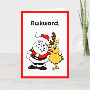 Awkward Santa Selfie, Funny Holiday Cartoon Card