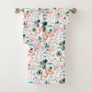 AWKWARRRD Watercolor Pink Flamingos Bath Towel Set