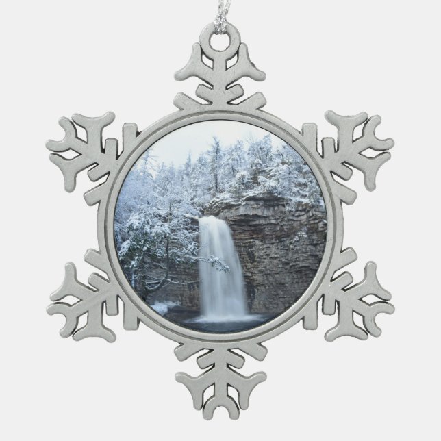 Awosting Falls Snowflake Pewter Christmas Ornament (Front)