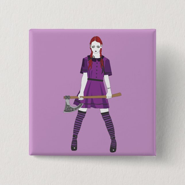 Axe Girl 2 Inch Square Button (Front)