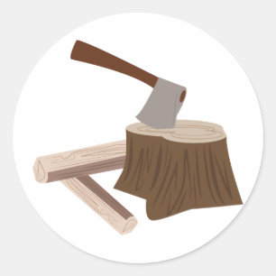 Axe In Stump Classic Round Sticker
