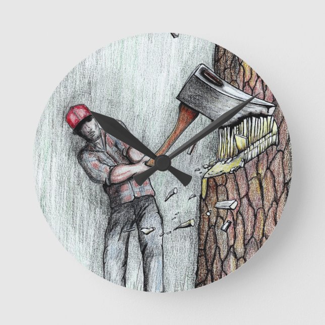 Axe Man no chainsaw Round Clock (Front)