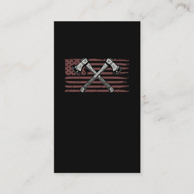 Axe Throwing American Flag USA Woodworking Business Card (Front)