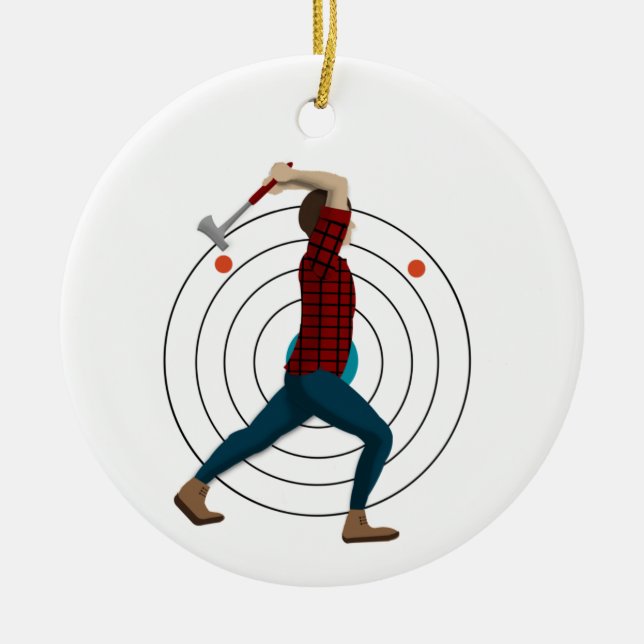 Axe Throwing Ceramic Ornament (Front)